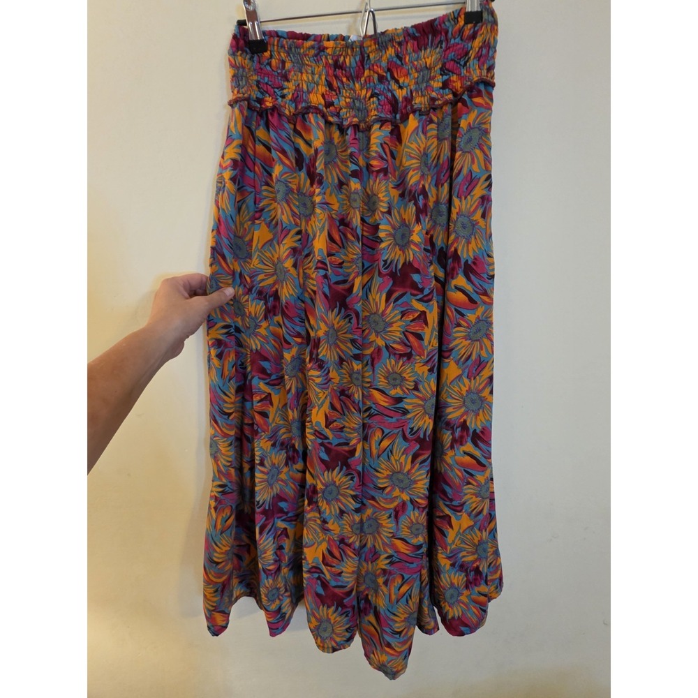 Karma High Wax One Size Multicolor Sunflower Print Boho Harem Smocked Waist Pant